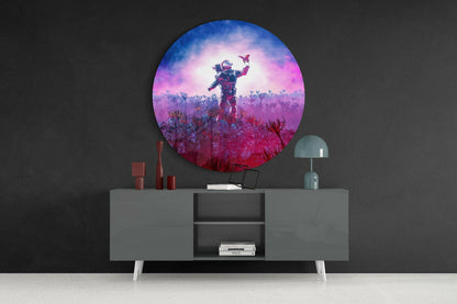 Magenta Bloom Field Astronaut Glass Wall Art