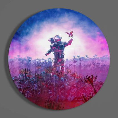 Magenta Bloom Field Astronaut Glass Wall Art