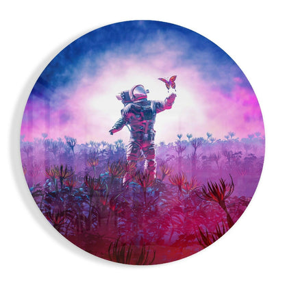 Magenta Bloom Field Astronaut glass wall art print in high-gloss tempered glass