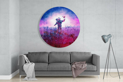 Magenta Bloom Field Astronaut Glass Wall Art