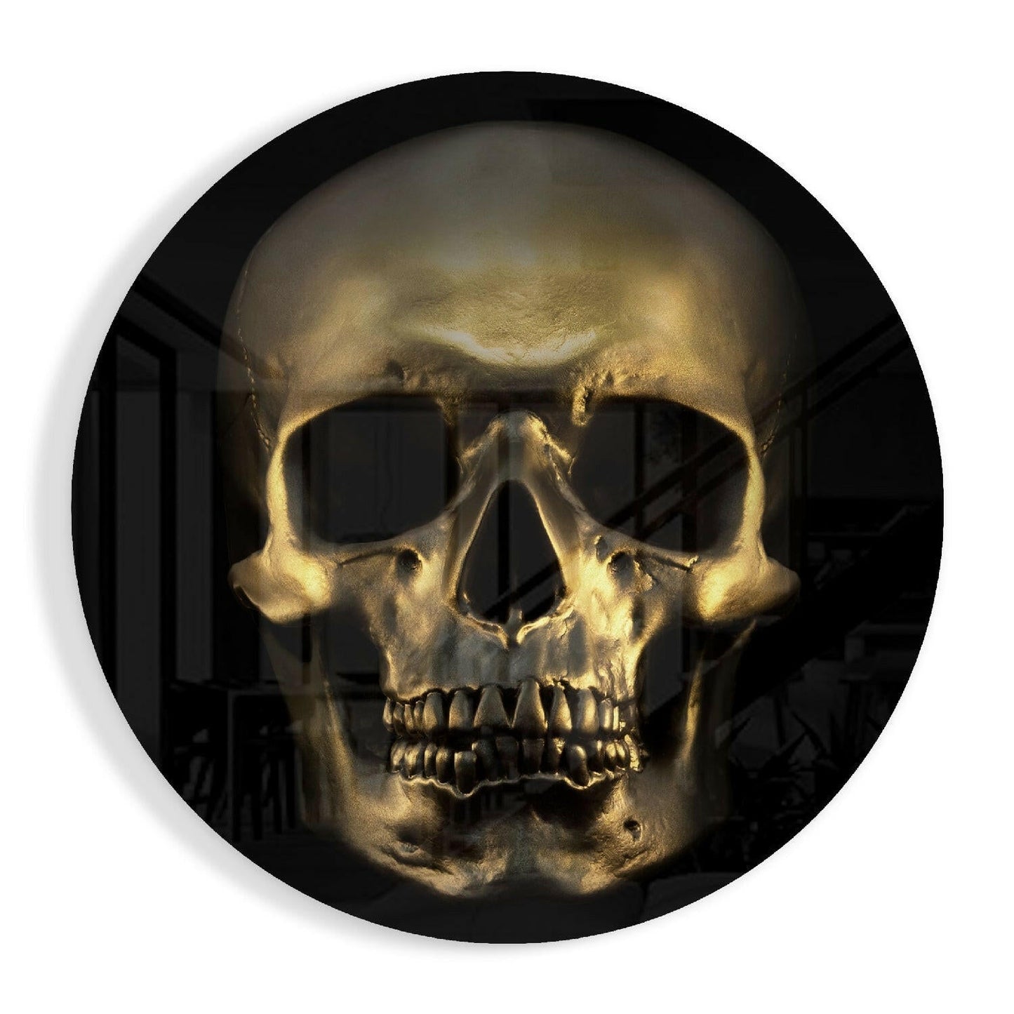 Bronze gold skull glass wall art