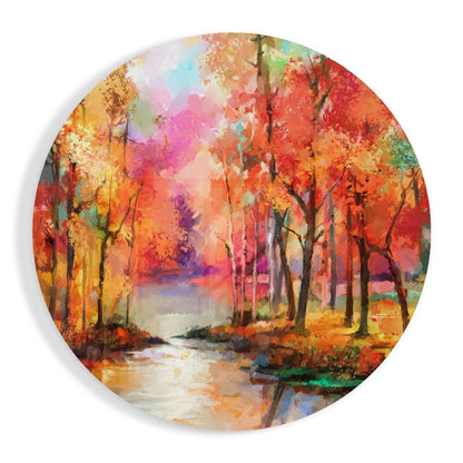 Fiery fall trees riverside glass wall art autumn landscape