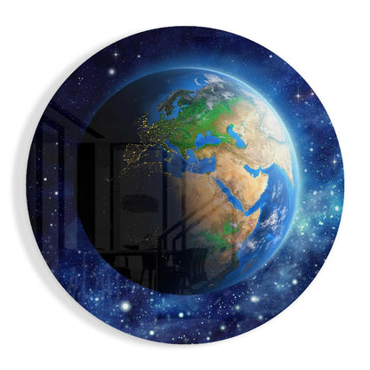 Round World Map glass wall art