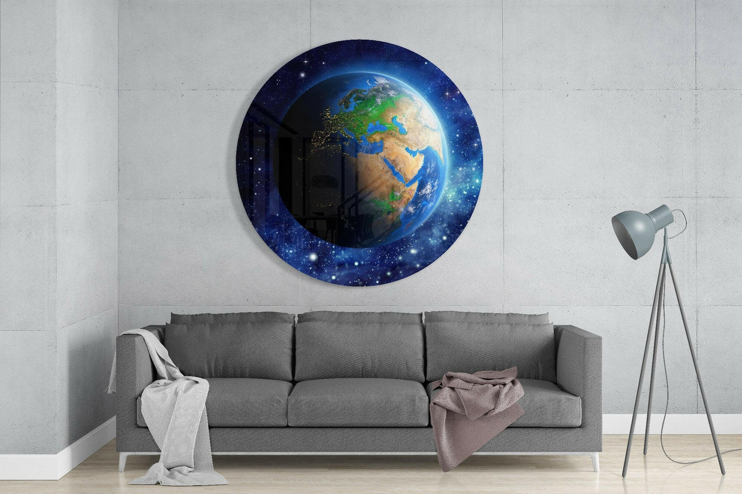 Round World Map Glass Wall Art