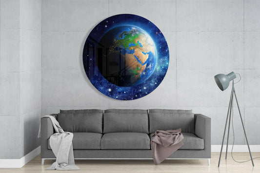 Round World Map Glass Wall Art