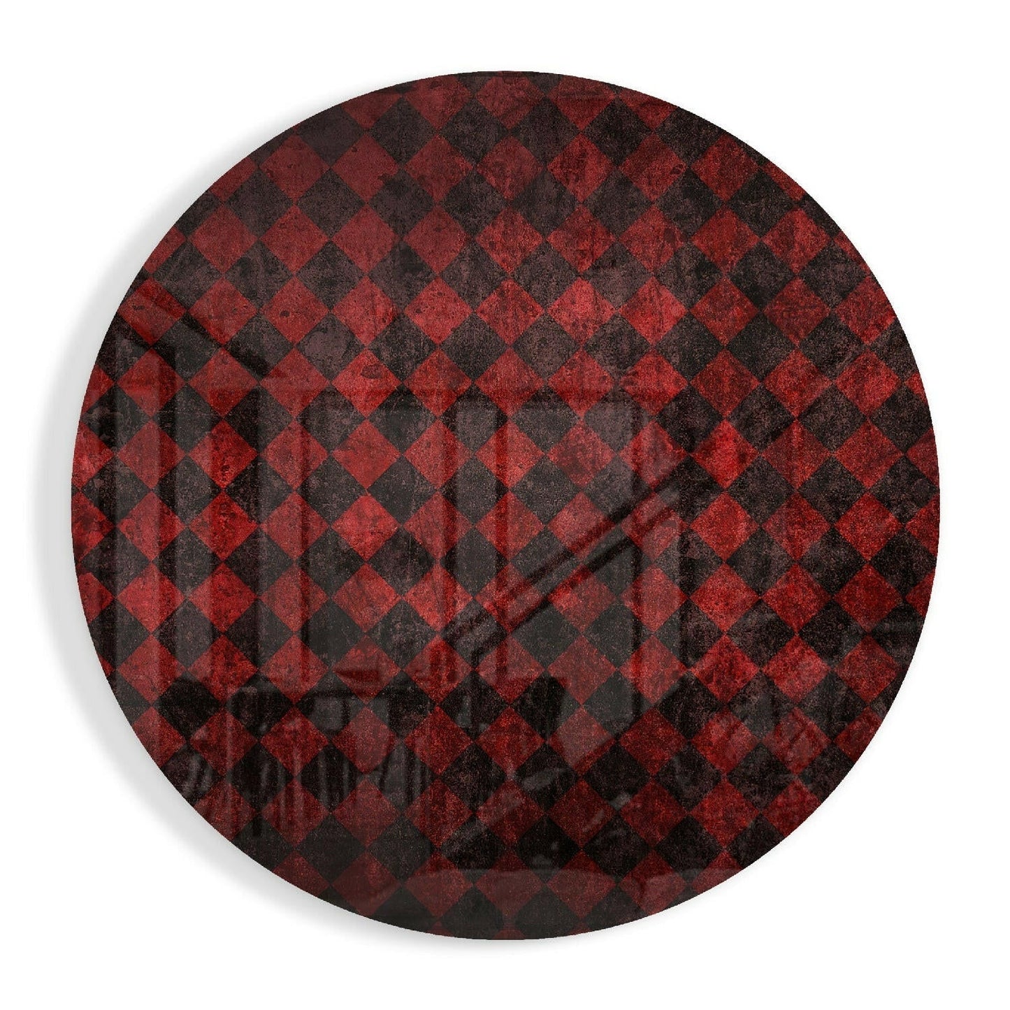 Red and black distressed checker glass wall art