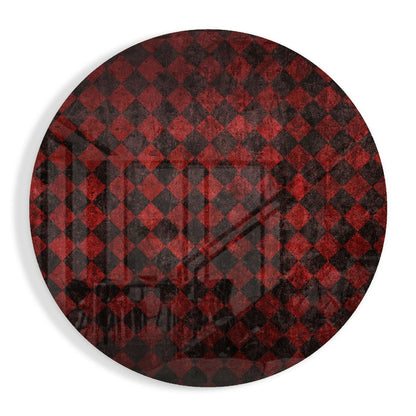 Red and black distressed checker glass wall art