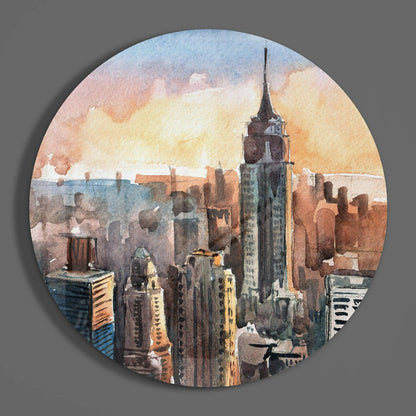 Watercolor Sunset Skyline New York Glass Wall Art