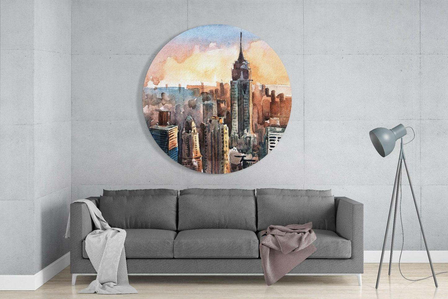 Watercolor Sunset Skyline New York Glass Wall Art