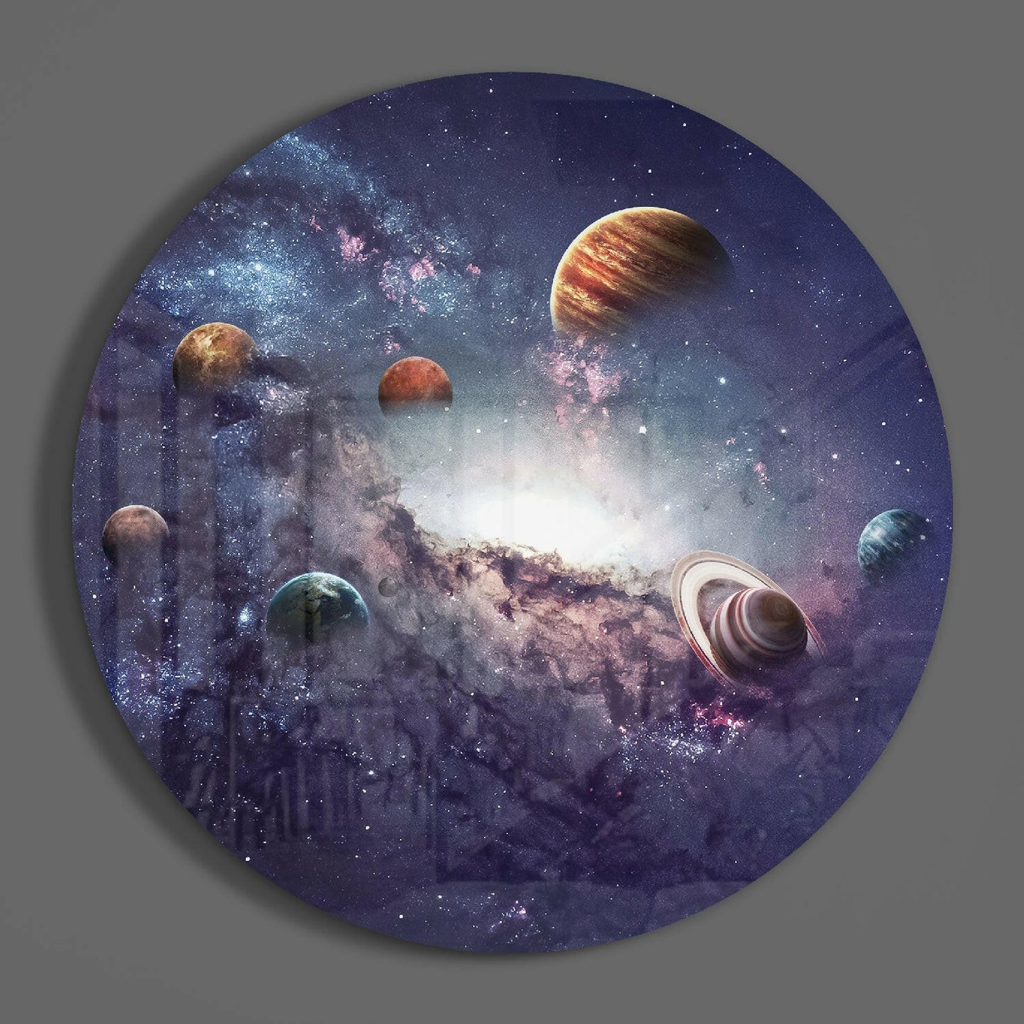 Solar System Planets Nebula Glass Wall Art
