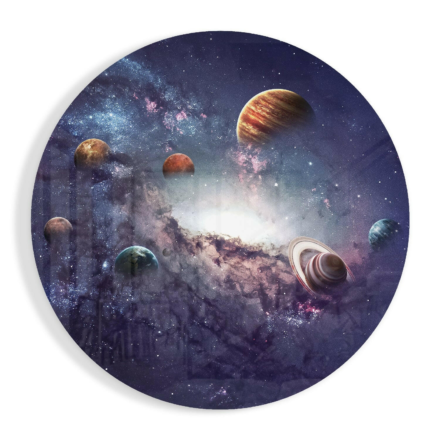 Solar System Planets Nebula glass wall art print in high-gloss tempered glass