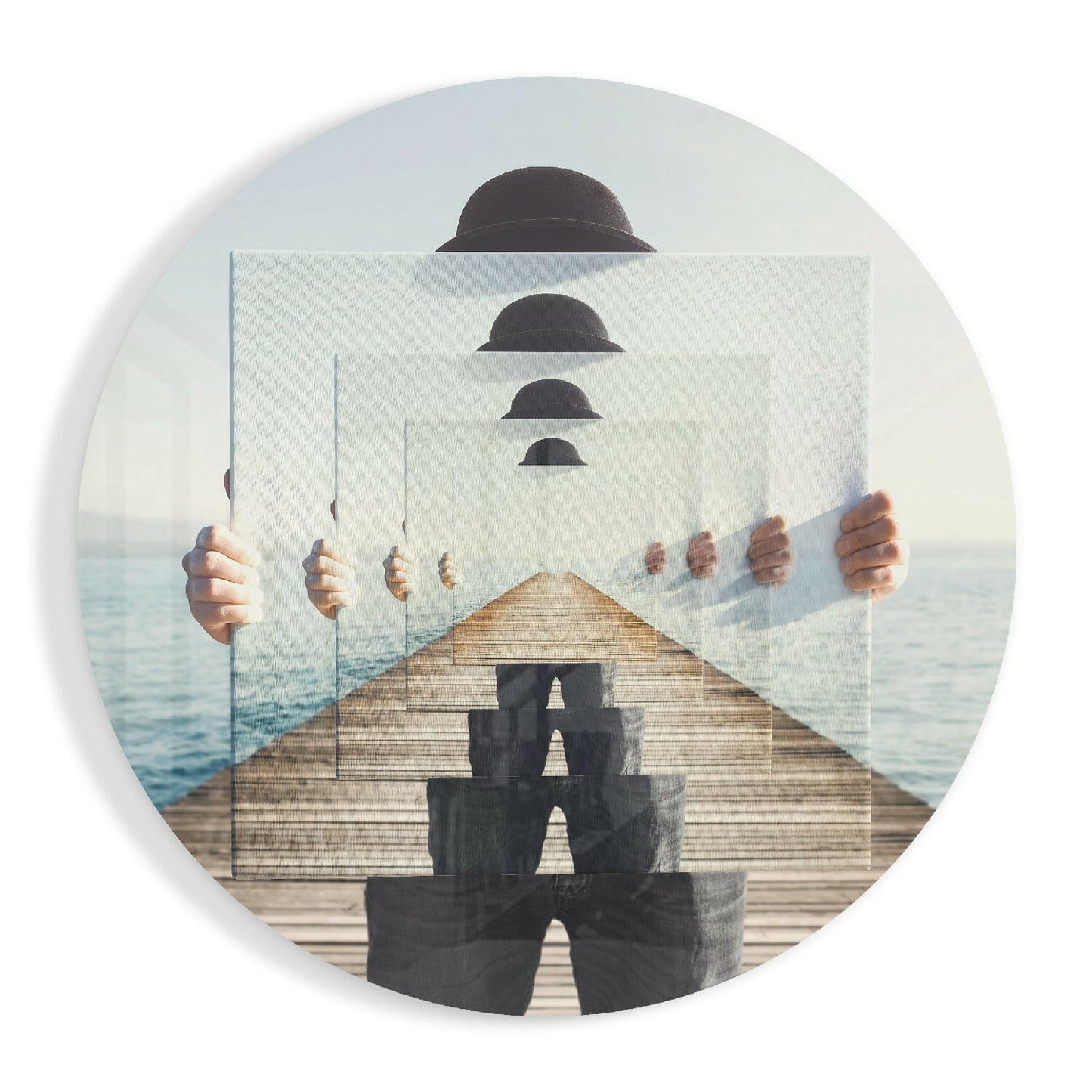 Seaside dock illusion glass wall art