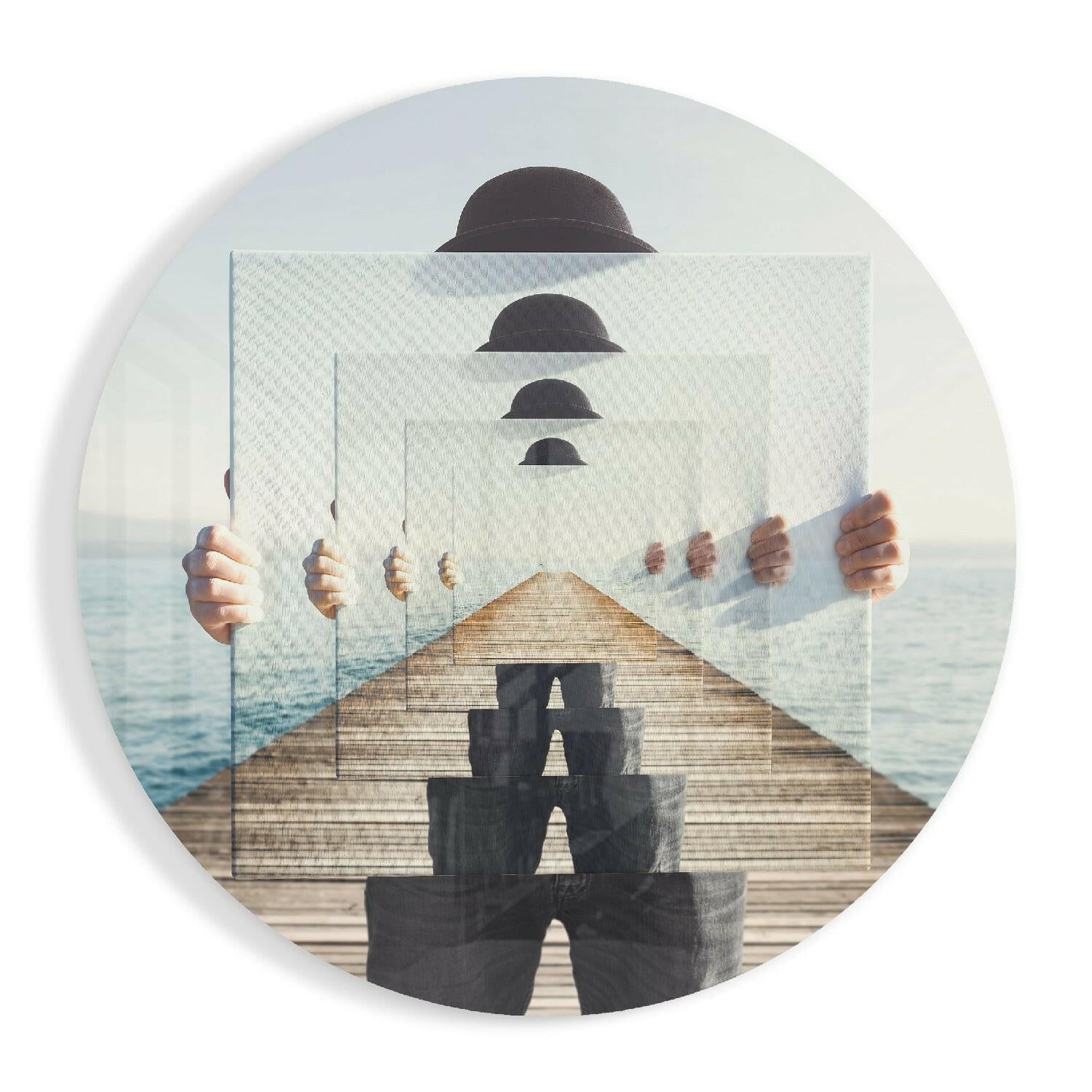 Seaside dock illusion glass wall art