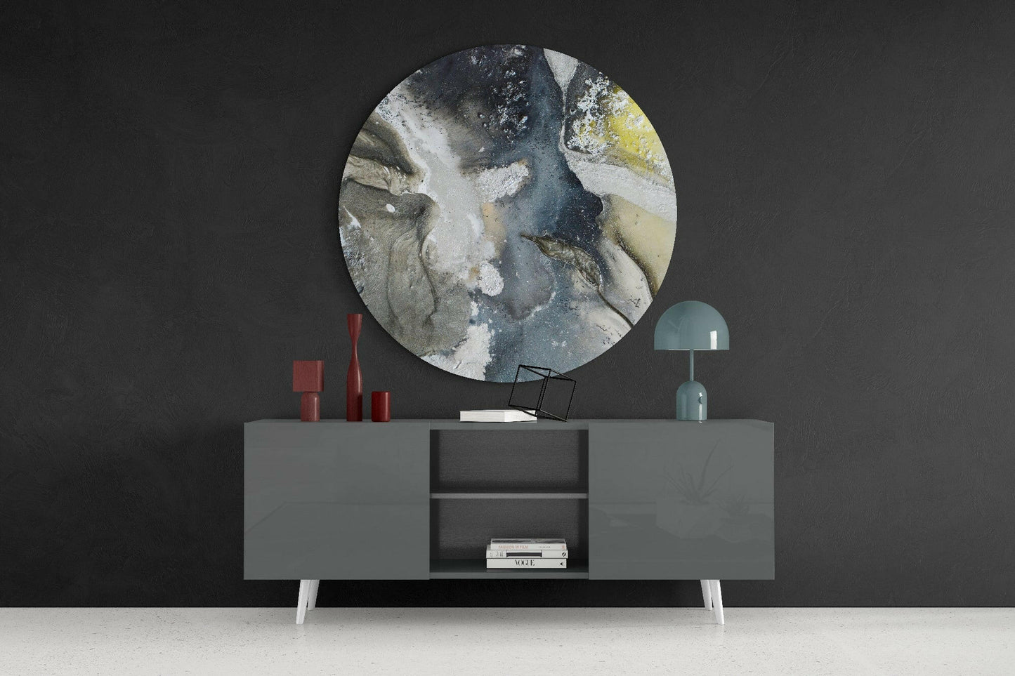 Slate Gray and Yellow Marble Glass Wall Art