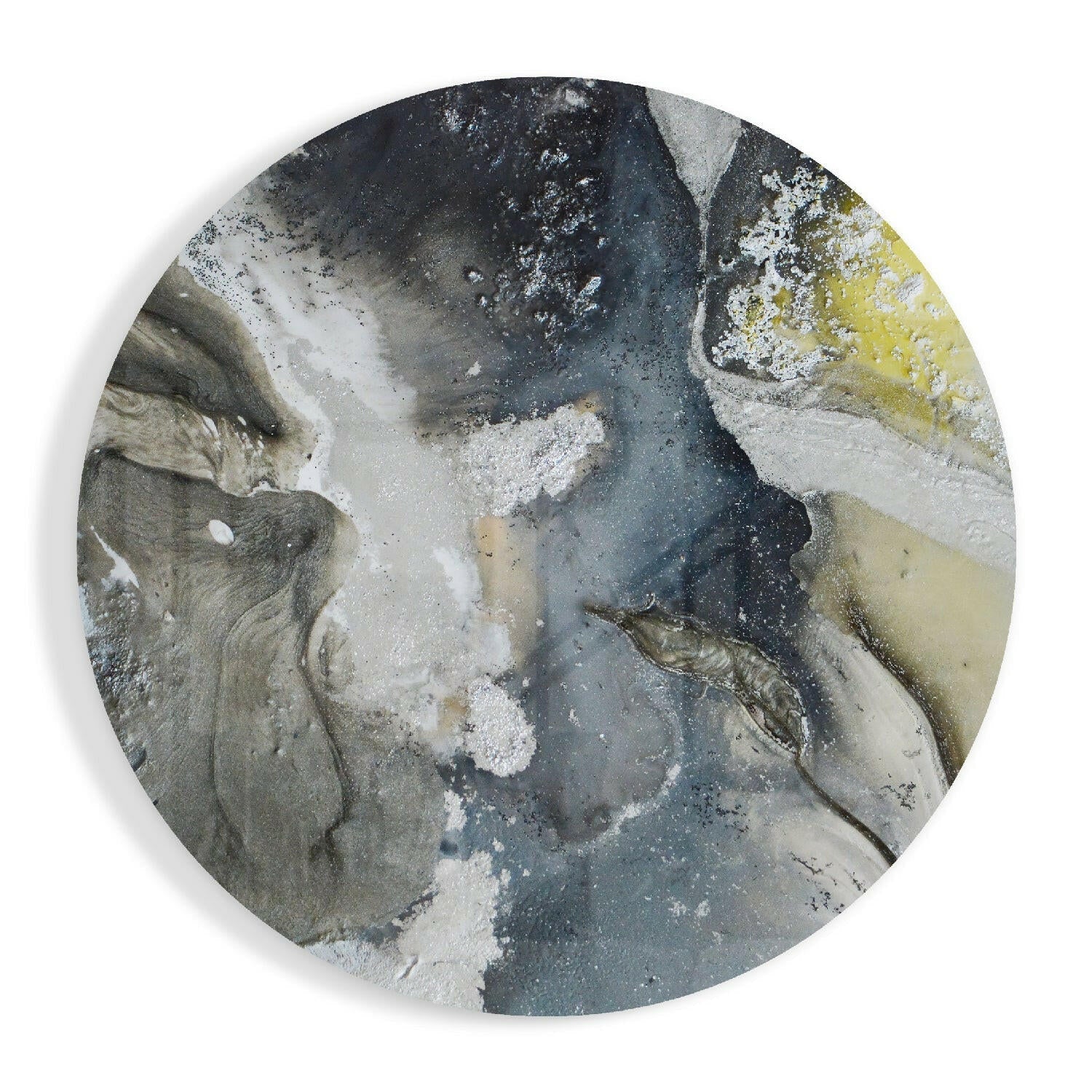 Slate Gray and Yellow Marble glass wall art print in high-gloss tempered glass