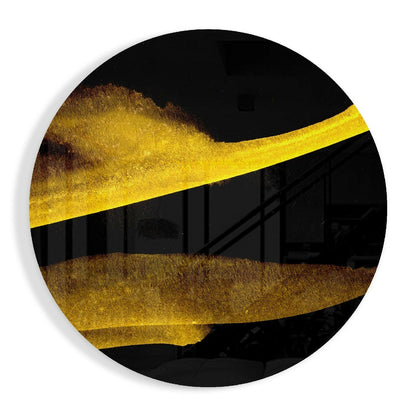 Yellow abstract gold tempered glass wall art