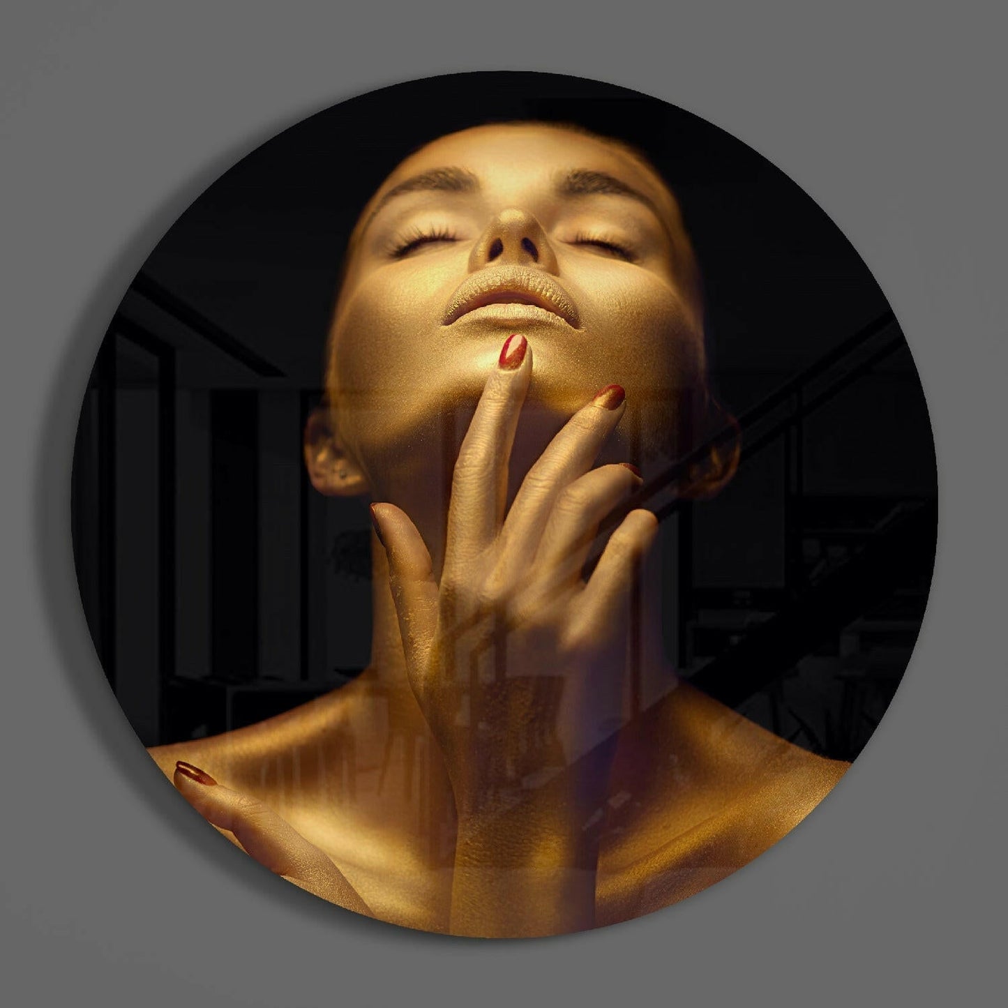 Golden Serenity Woman Glass Wall Art
