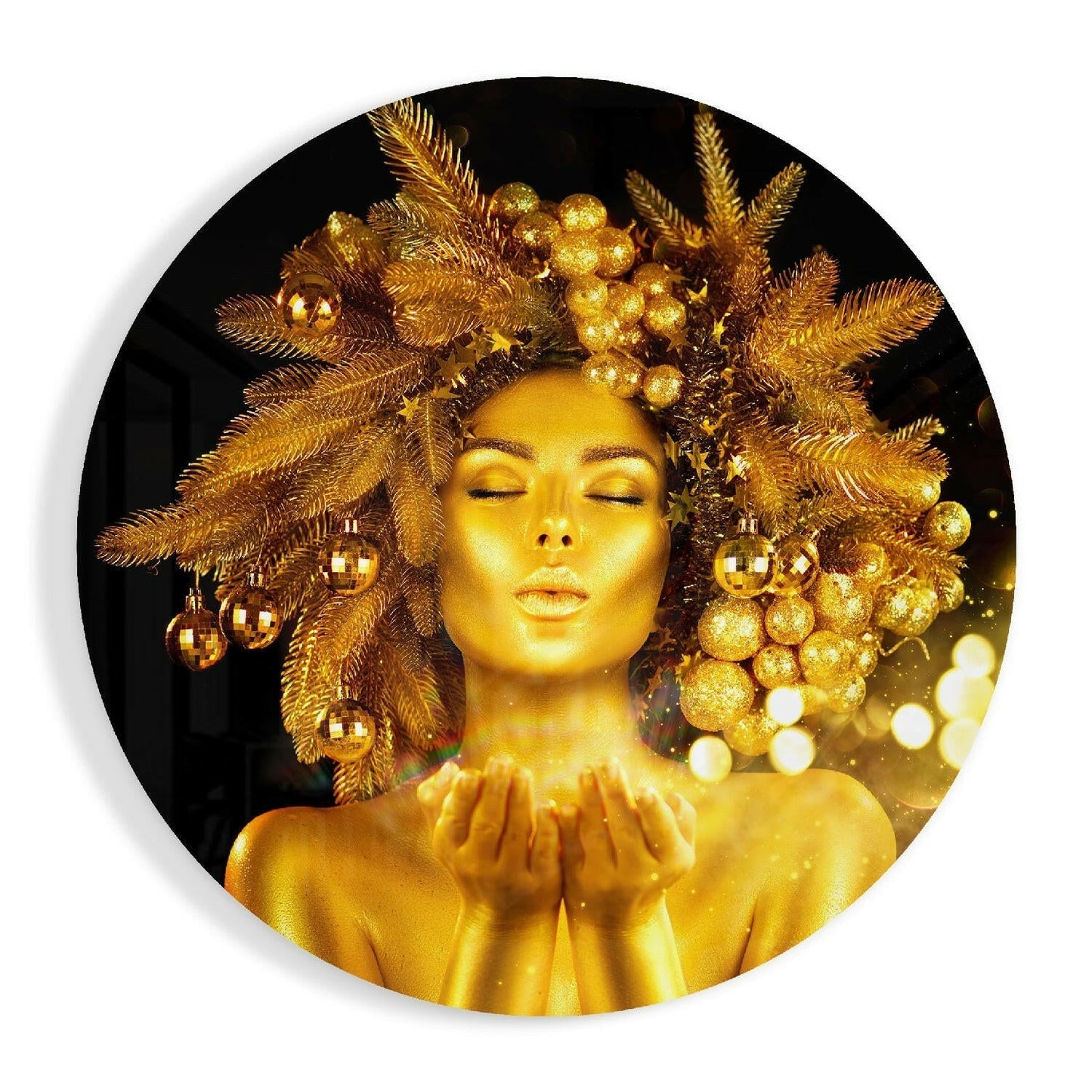 Gold Crown Woman glass wall art print in high-gloss tempered glass