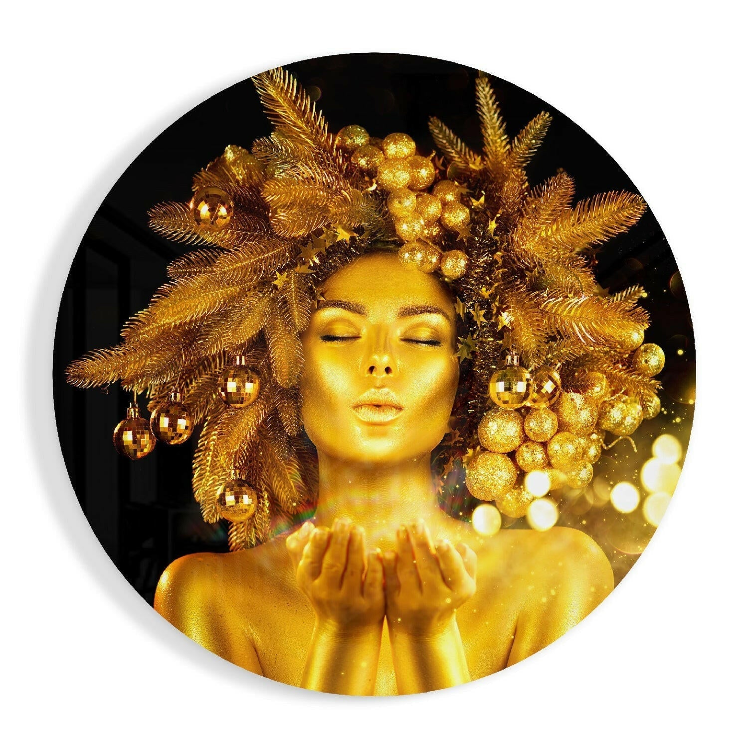 Gold Crown Woman glass wall art print in high-gloss tempered glass