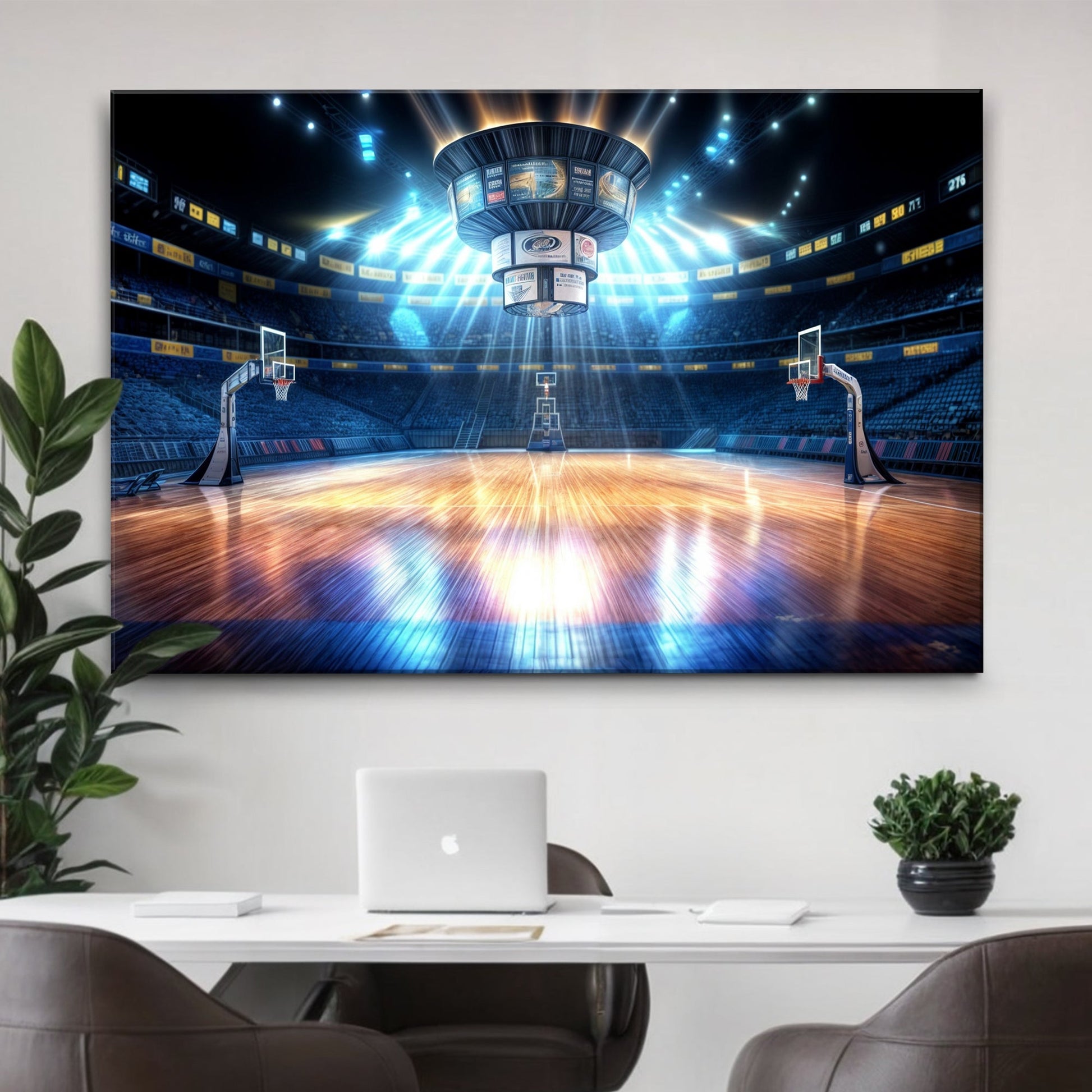 Big dream basketball arena canvas wall art with championship court and arena lights