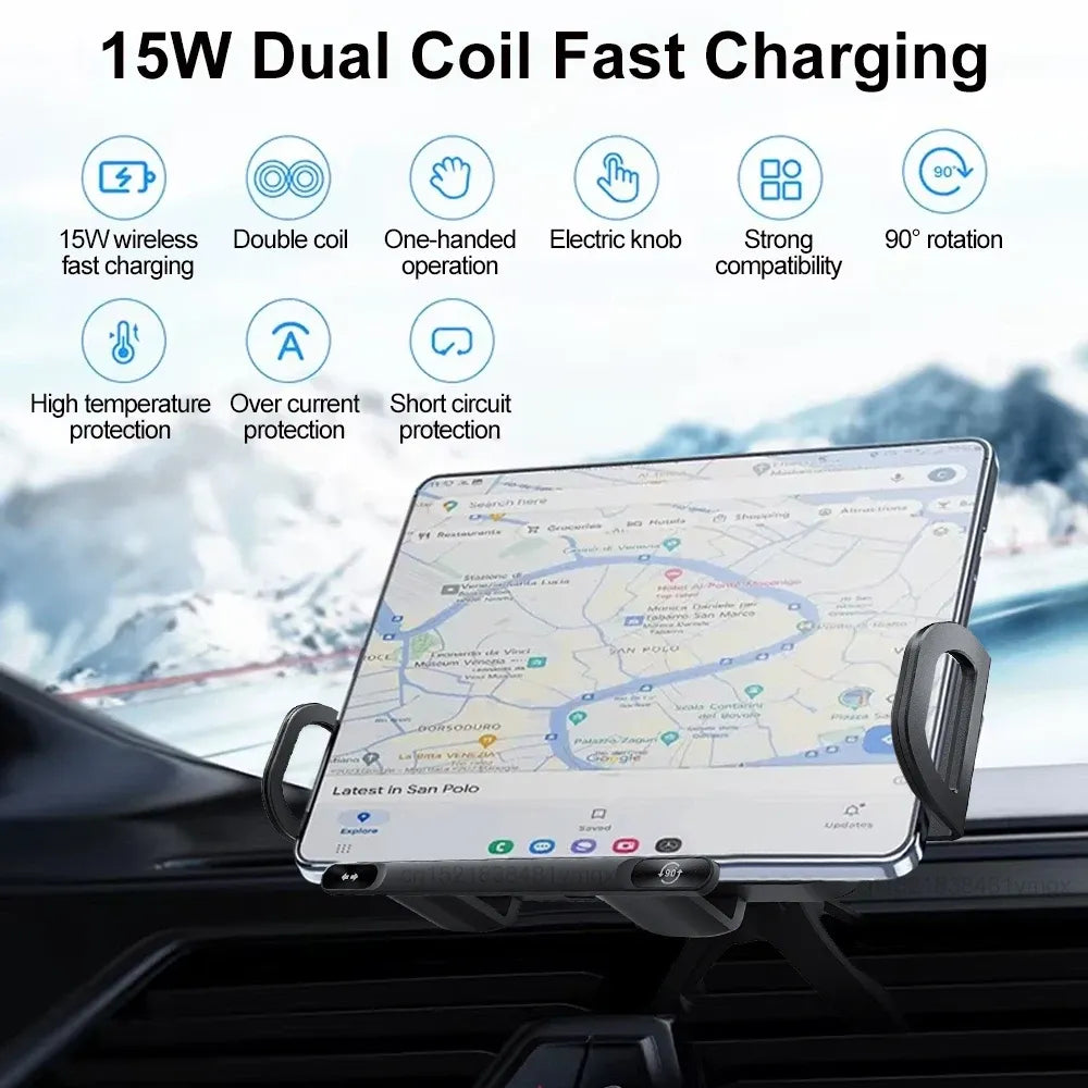 15W dual-coil wireless car charger for iPhone and Samsung on air vent