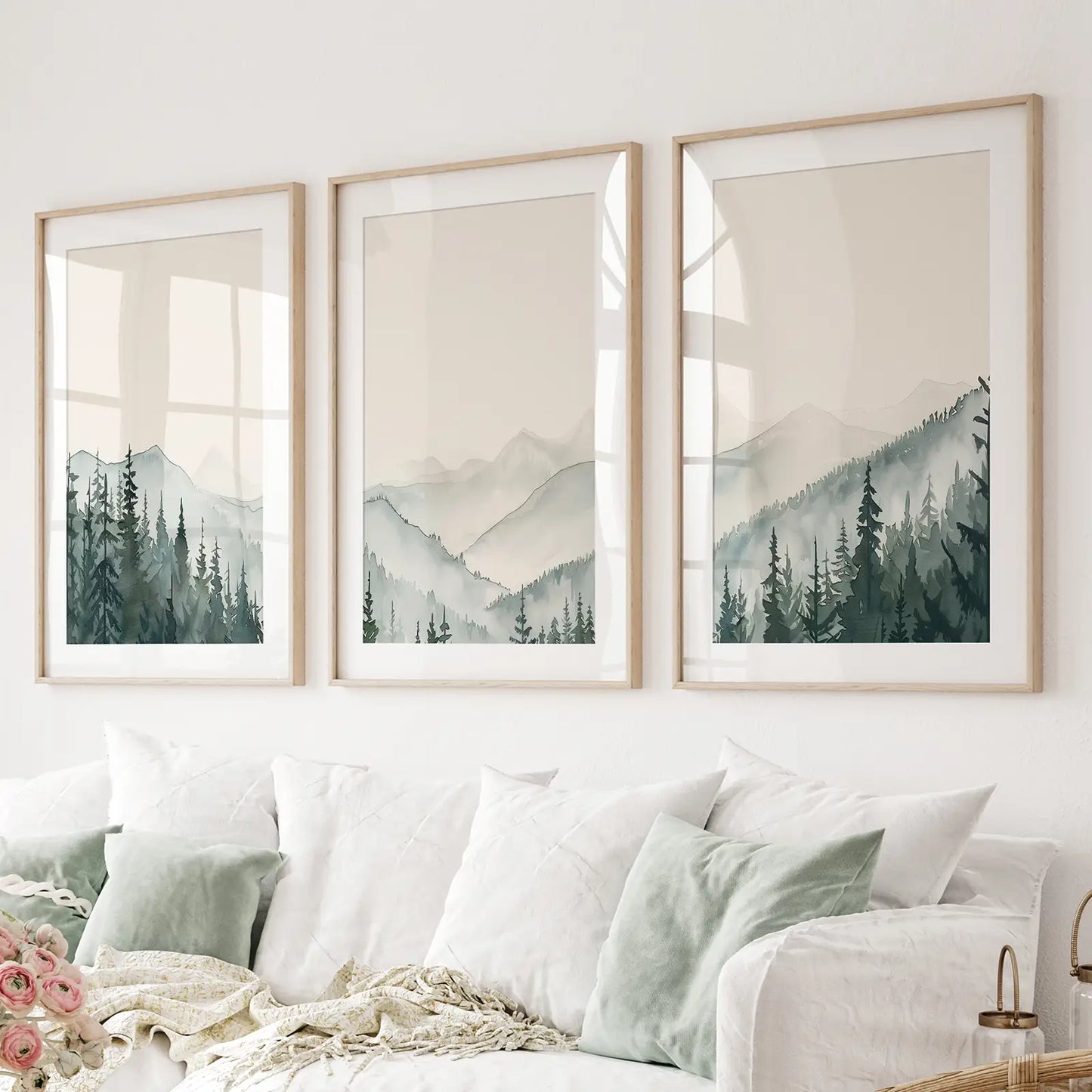 Mountain Forest Watercolor Wall Art Set of 3