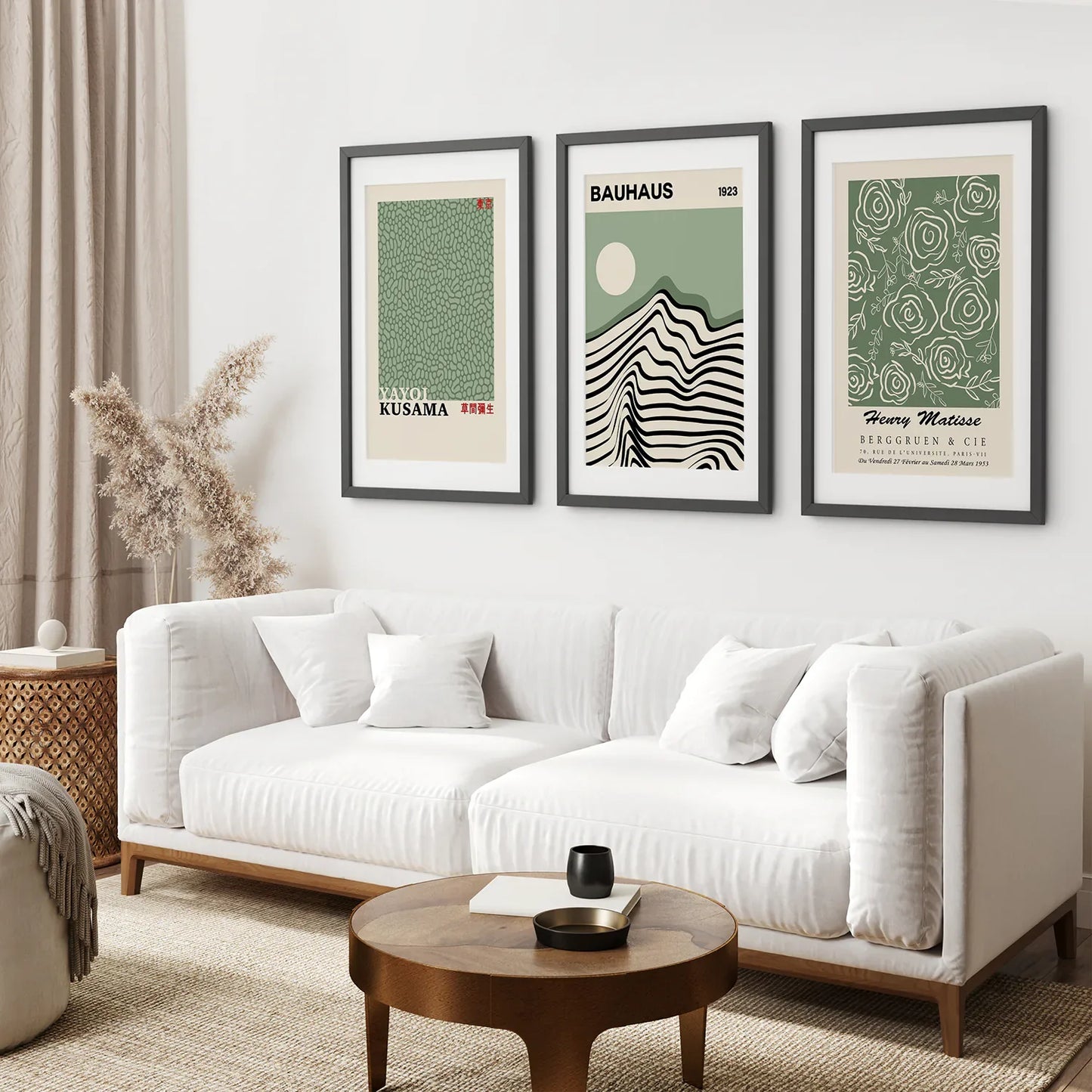 Sage Green Modern Exhibition Wall Art Set of 3
