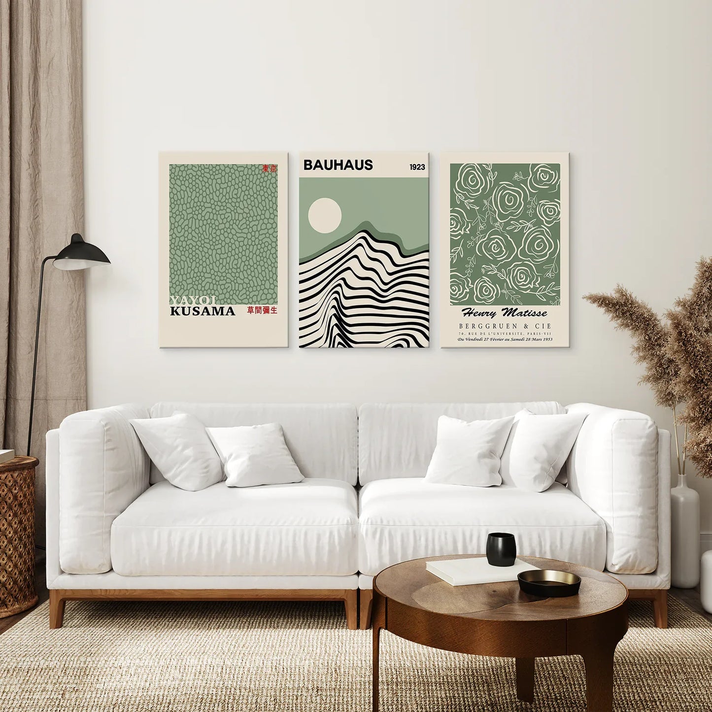 Sage Green Modern Exhibition Wall Art Set of 3