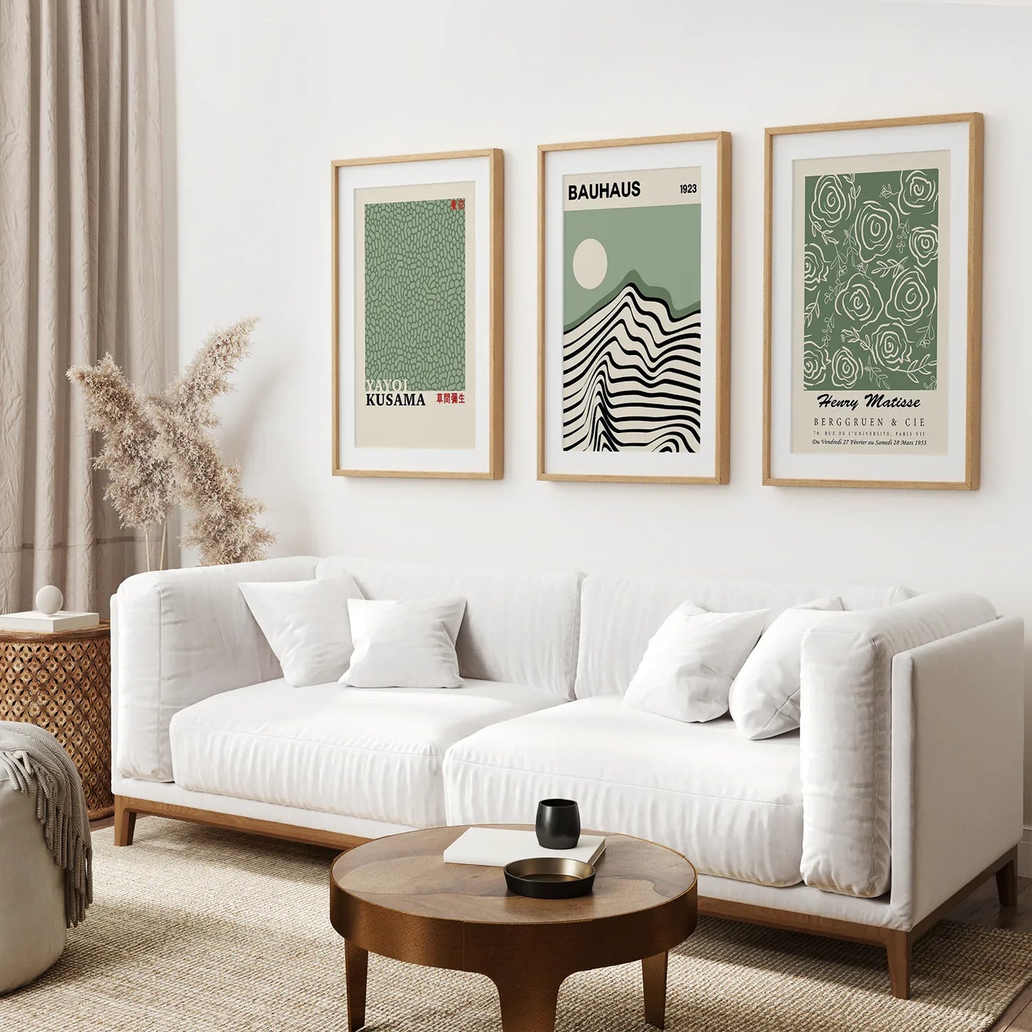 Sage Green Modern Exhibition Wall Art Set of 3