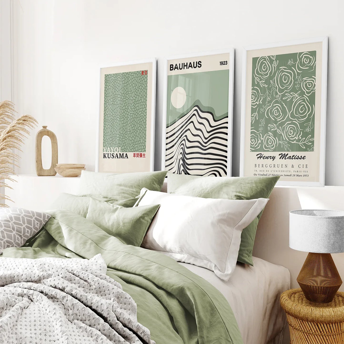 Sage Green Modern Exhibition Wall Art Set of 3