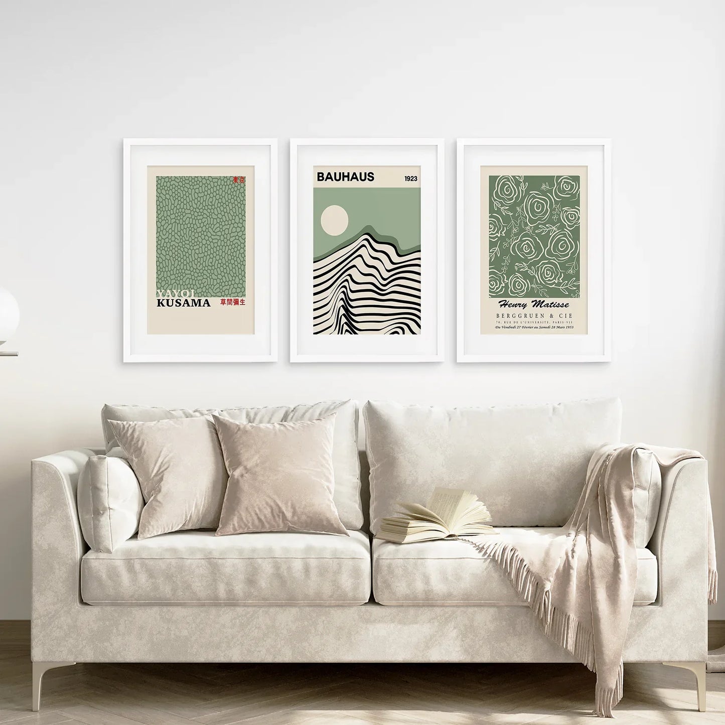 Sage Green Modern Exhibition Wall Art Set of 3