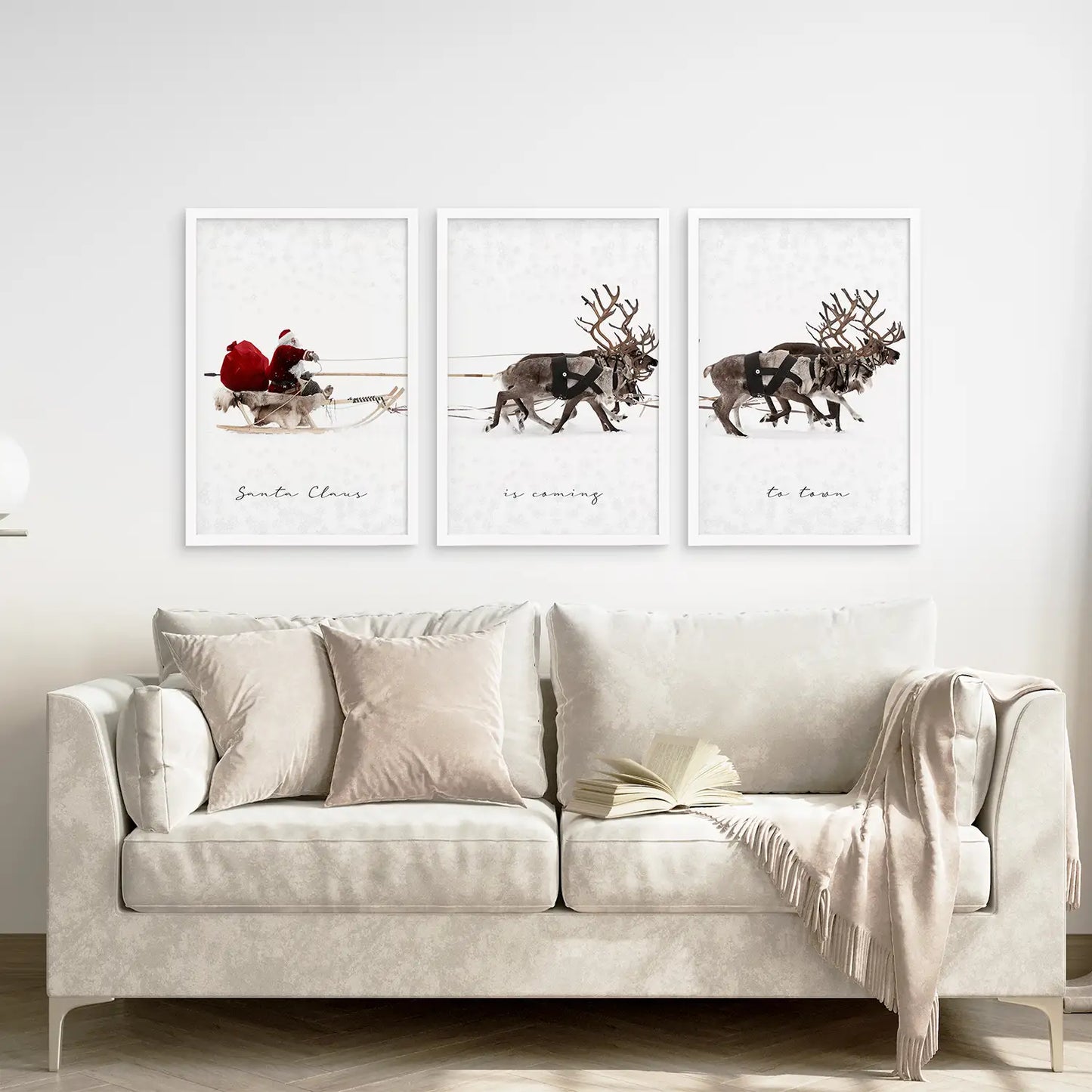 Santa Claus and Sleigh Christmas Wall Art Set of 3