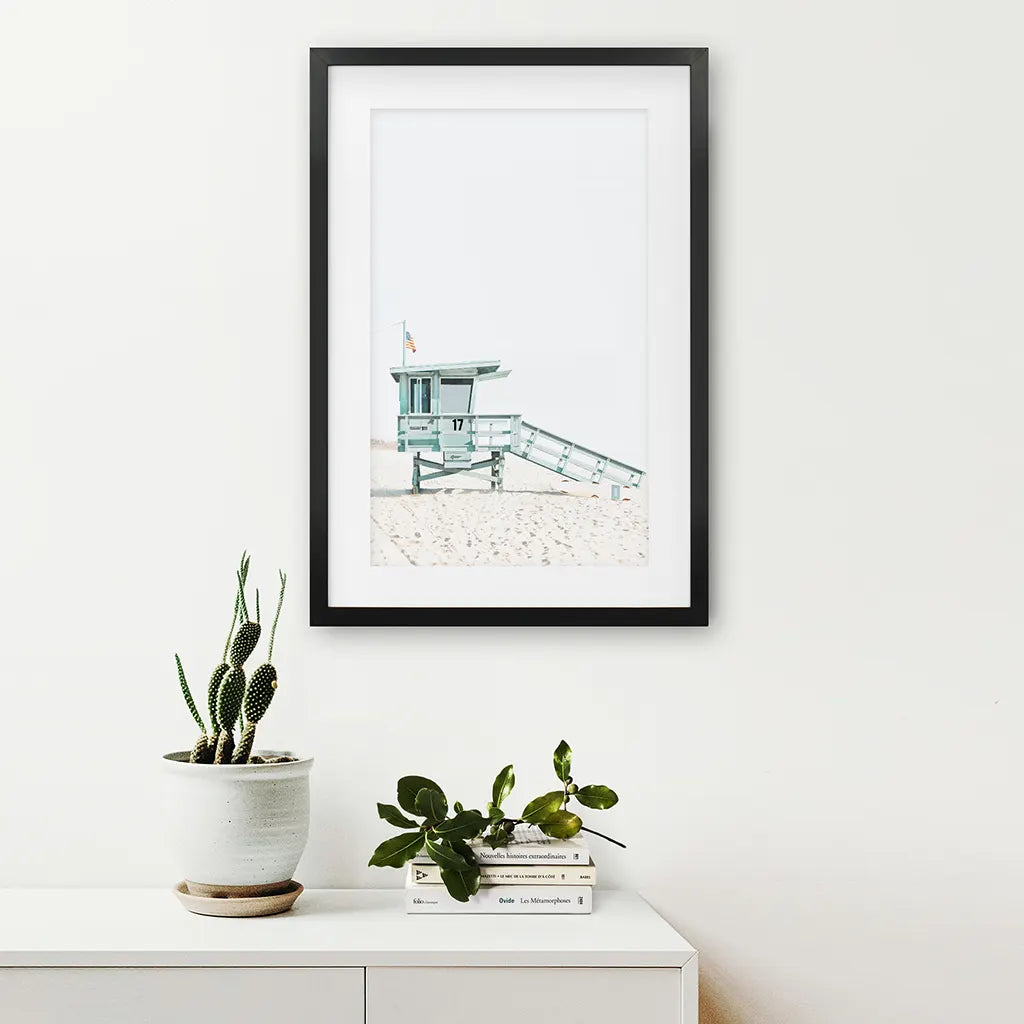 Blue Lifeguard Hut Wall Art Print, Santa Monica Beach