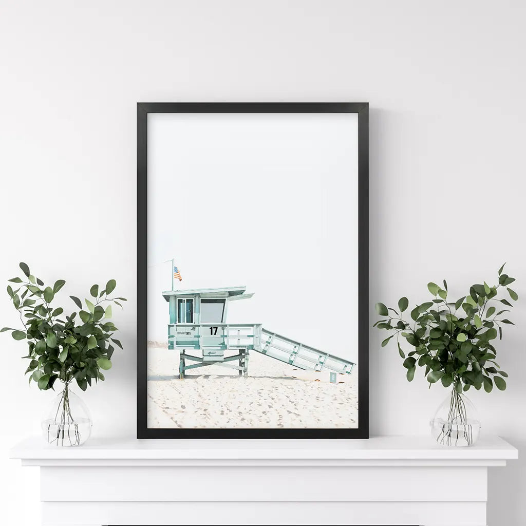 Blue Lifeguard Hut Wall Art Print, Santa Monica Beach