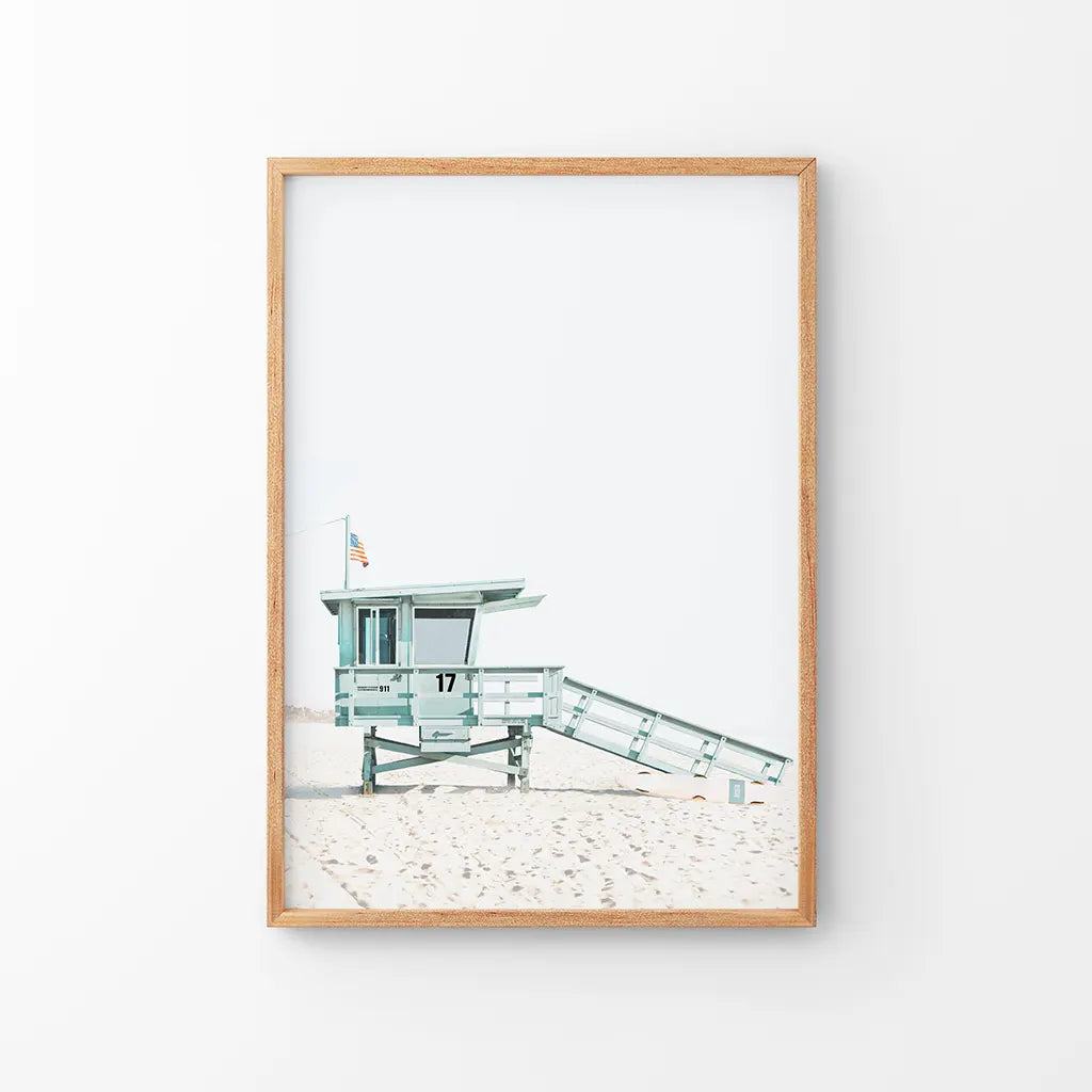 Blue Lifeguard Hut Wall Art Print, Santa Monica Beach