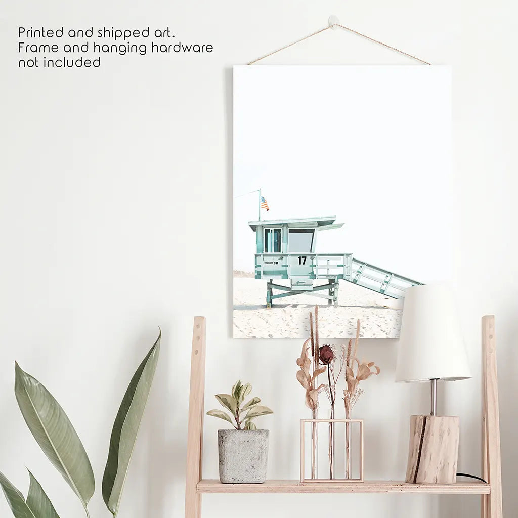 Blue Lifeguard Hut Wall Art Print, Santa Monica Beach