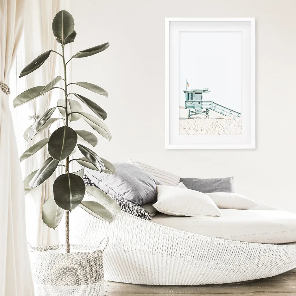 Blue Lifeguard Hut Wall Art Print, Santa Monica Beach