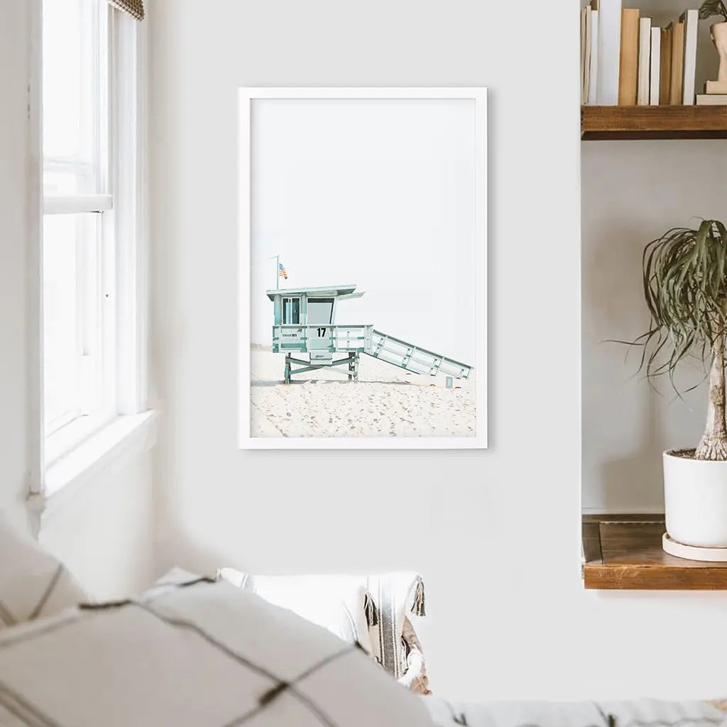 Blue Lifeguard Hut Wall Art Print, Santa Monica Beach