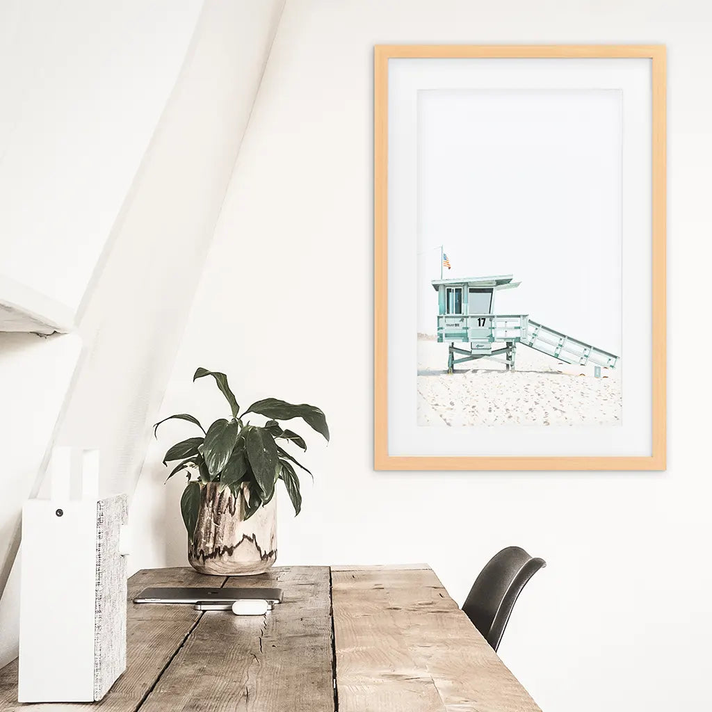 Blue Lifeguard Hut Wall Art Print, Santa Monica Beach