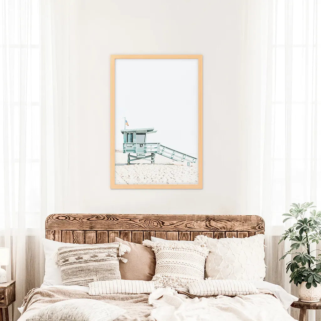 Blue Lifeguard Hut Wall Art Print, Santa Monica Beach