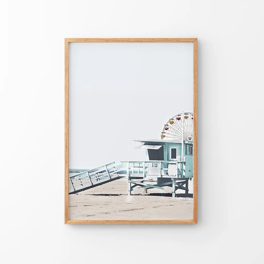 Santa Monica pier Ferris wheel by the beach, coastal wall art print