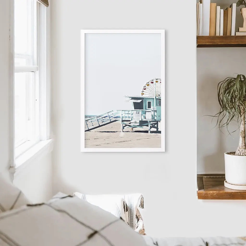 Santa Monica Beach Wall Art Print, Pier Ferris Wheel