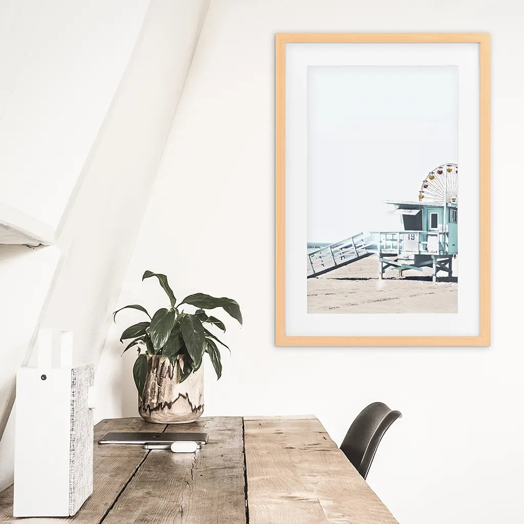 Santa Monica Beach Wall Art Print, Pier Ferris Wheel