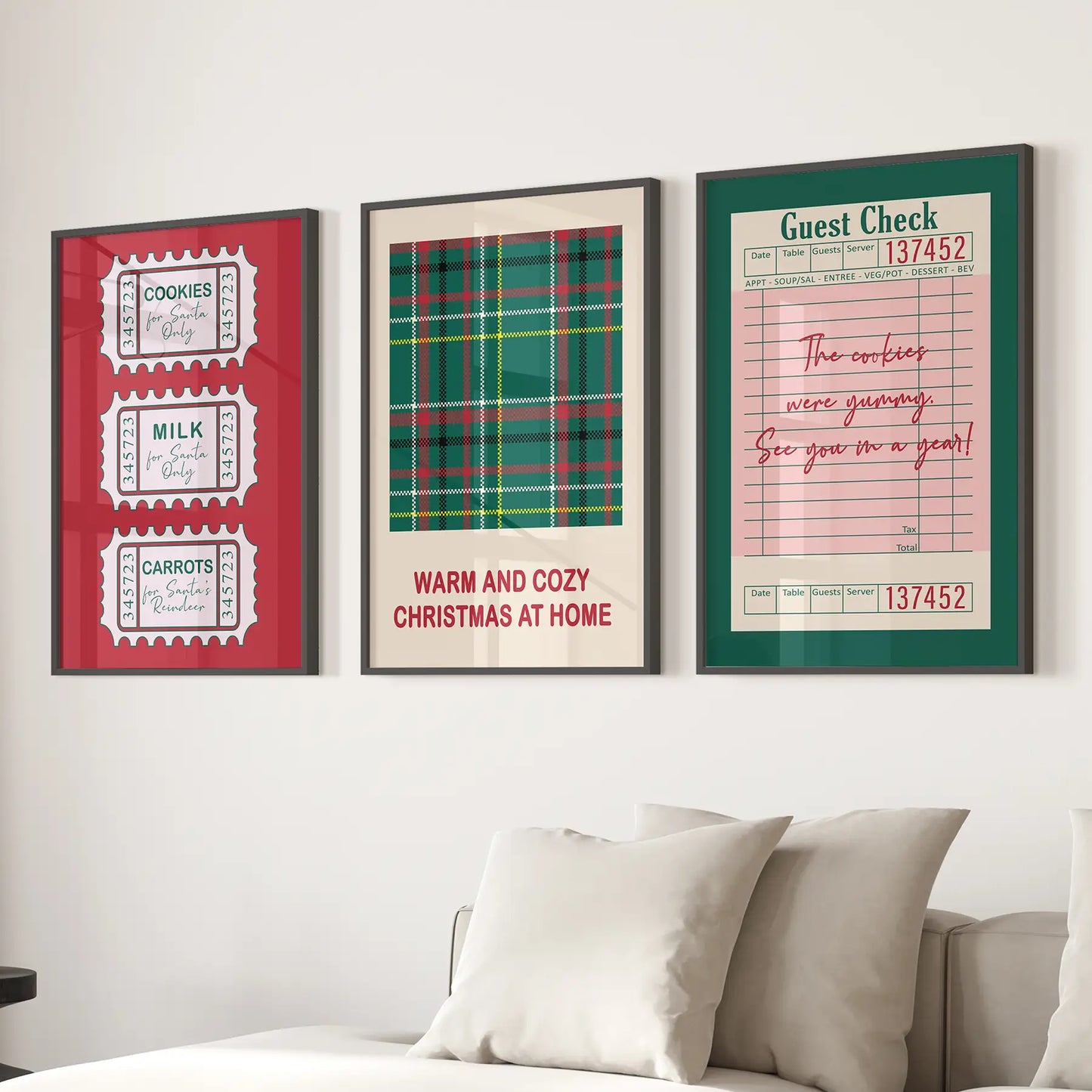 Cozy Christmas Seasonal Wall Art Set of 3 Prints
