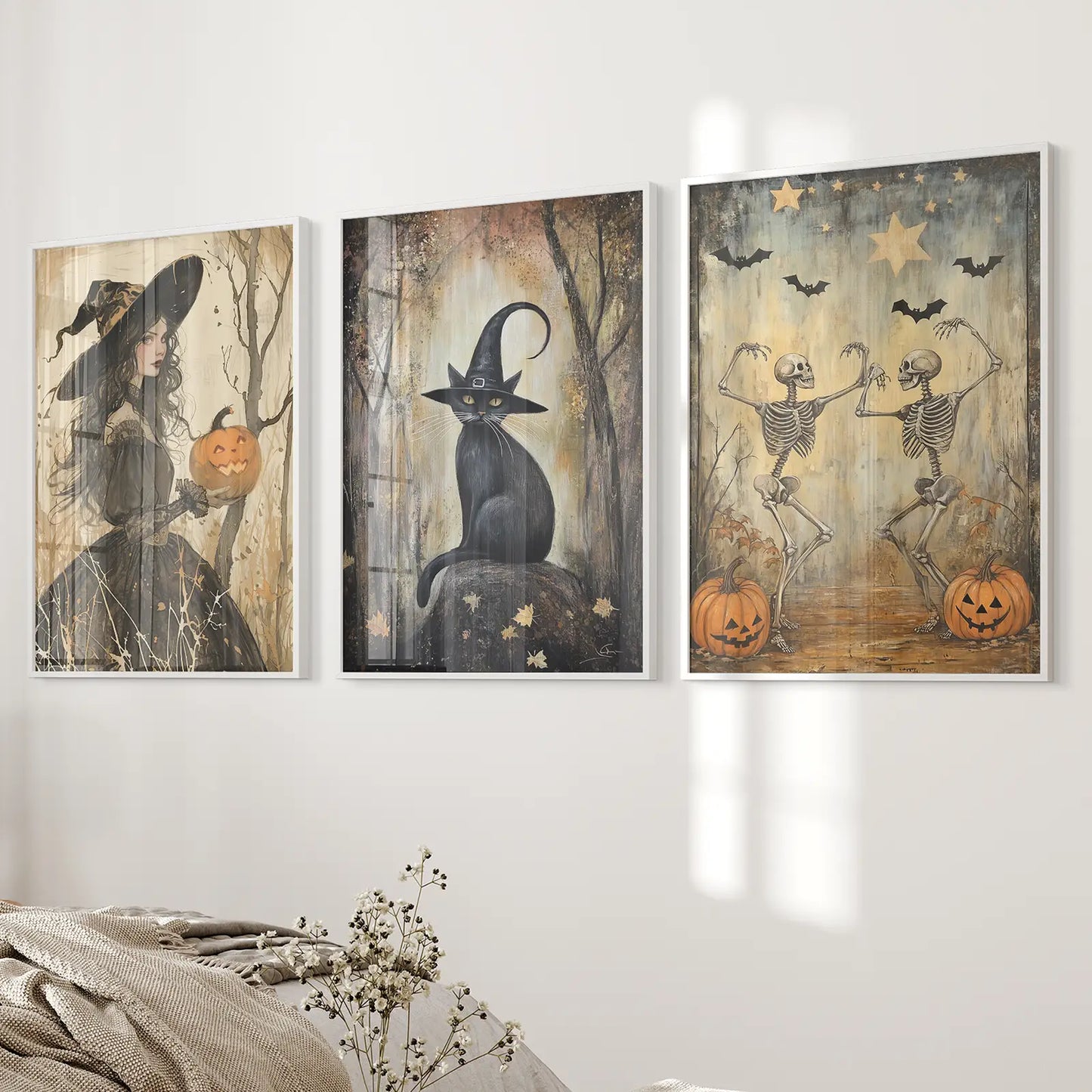 Witchy Halloween Wall Art Set of 3 Prints Decor