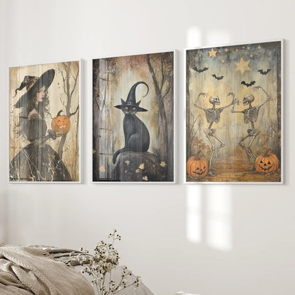 Witchy Halloween Wall Art Set of 3 Prints Decor