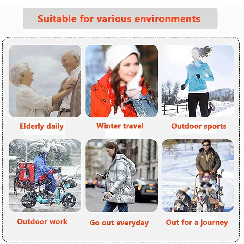 Scenarios showing the use of winter heated jacket in various environments.