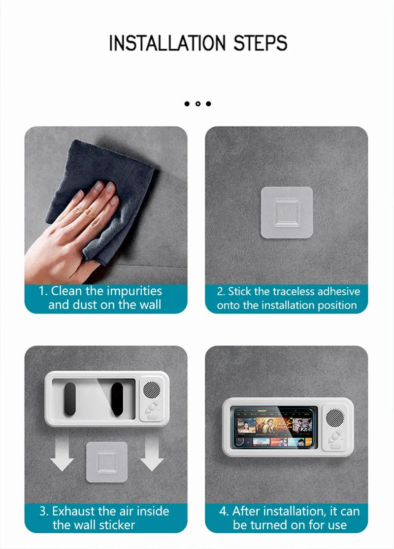 Waterproof Shower Phone Holder with Bluetooth Speaker – Stream & Sing Hands-Free