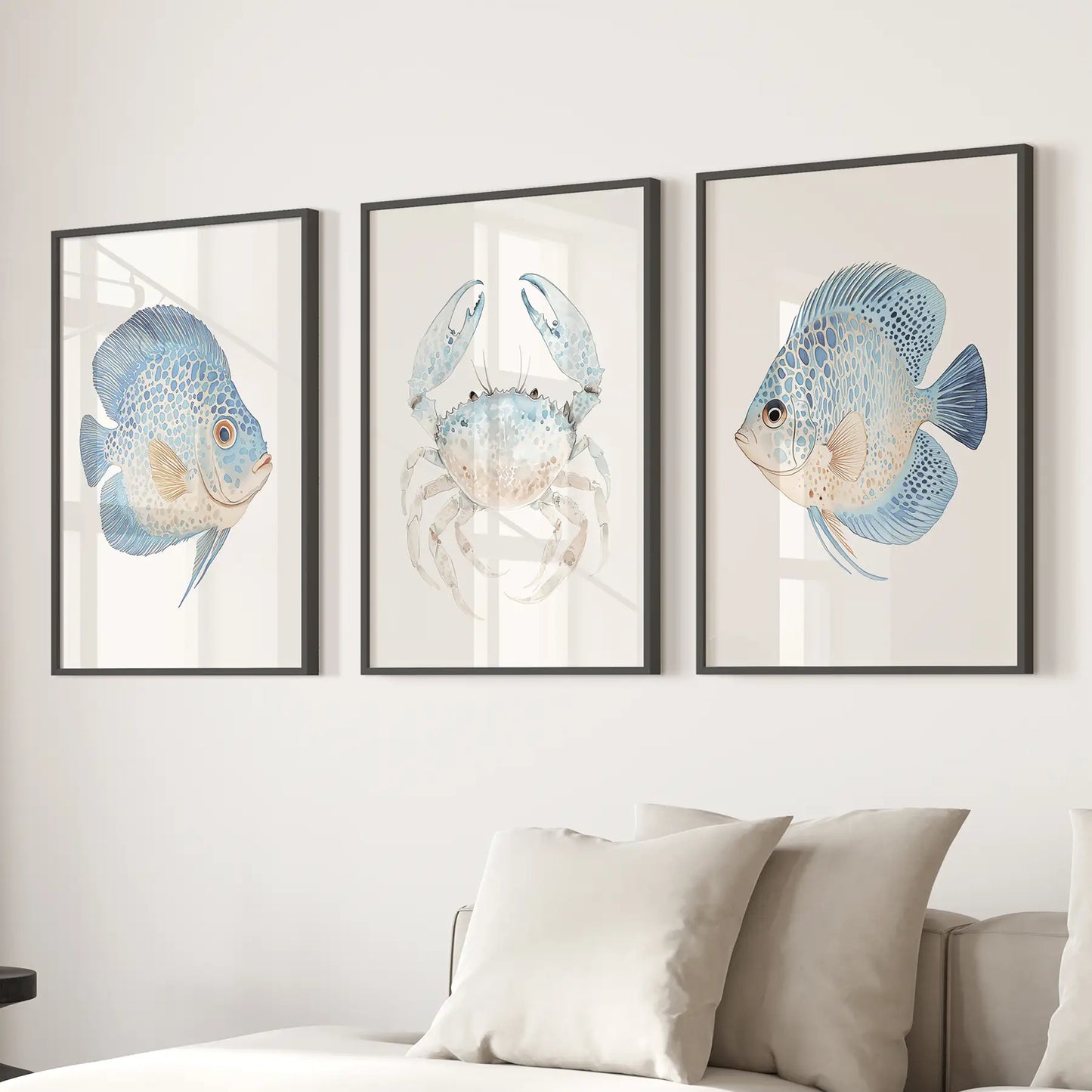 Coastal Ocean Life Wall Art Set of 3 - Fish and Blue Crab