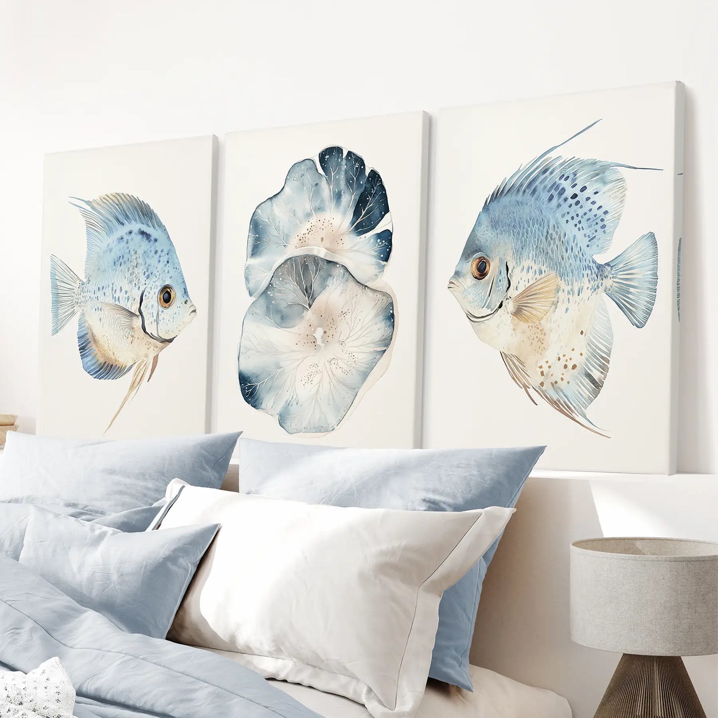 Modern Watercolor Coastal Fish Wall Art Poster Set